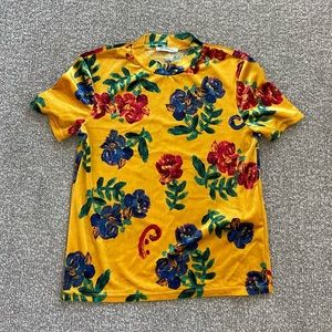 Zara floral velvet mock neck short sleeve top S
